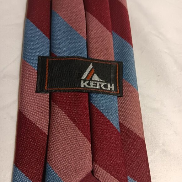 Vintage Ketch Striped Mens Clip-On Neck Tie Red Pink Blue - Picture 3 of 5
